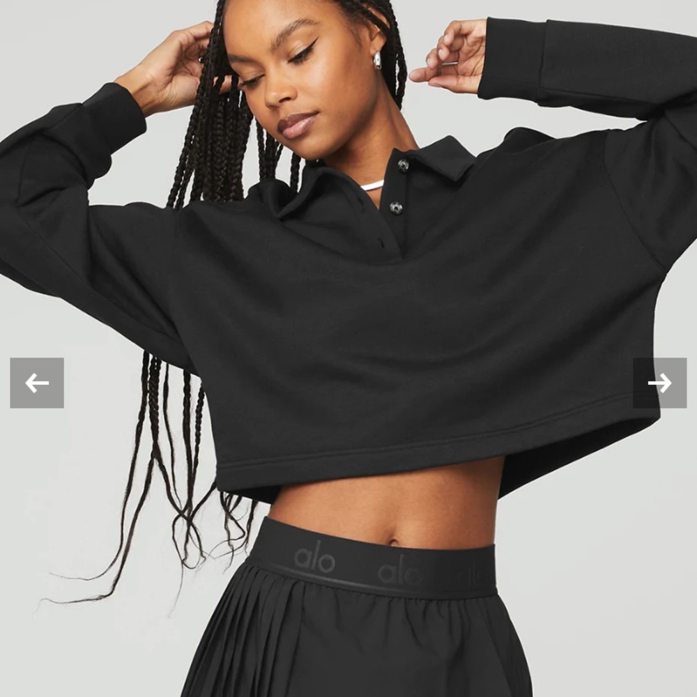 ALO Yoga Black Polo Henley Sweatshirt